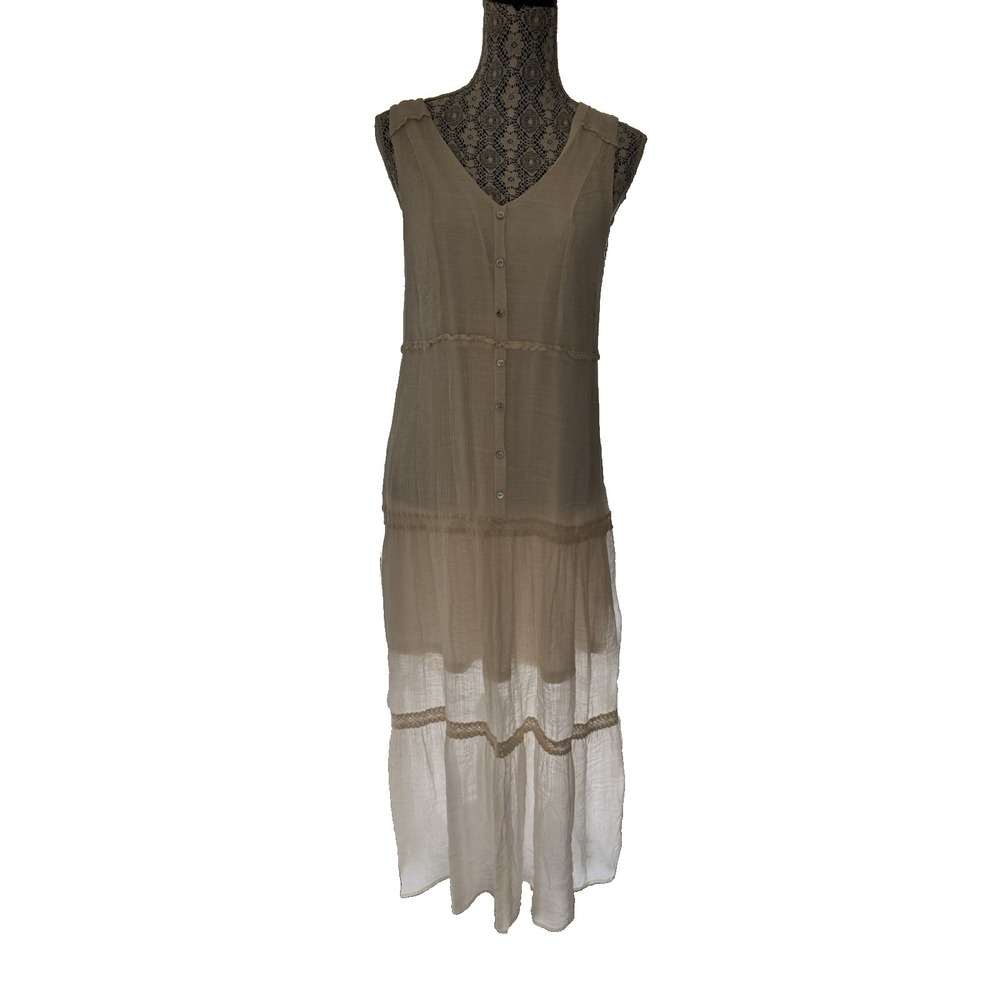 Doe & Rae Women's Sleeveless V Neck maxi Dress Lace Detail Size L cottage core